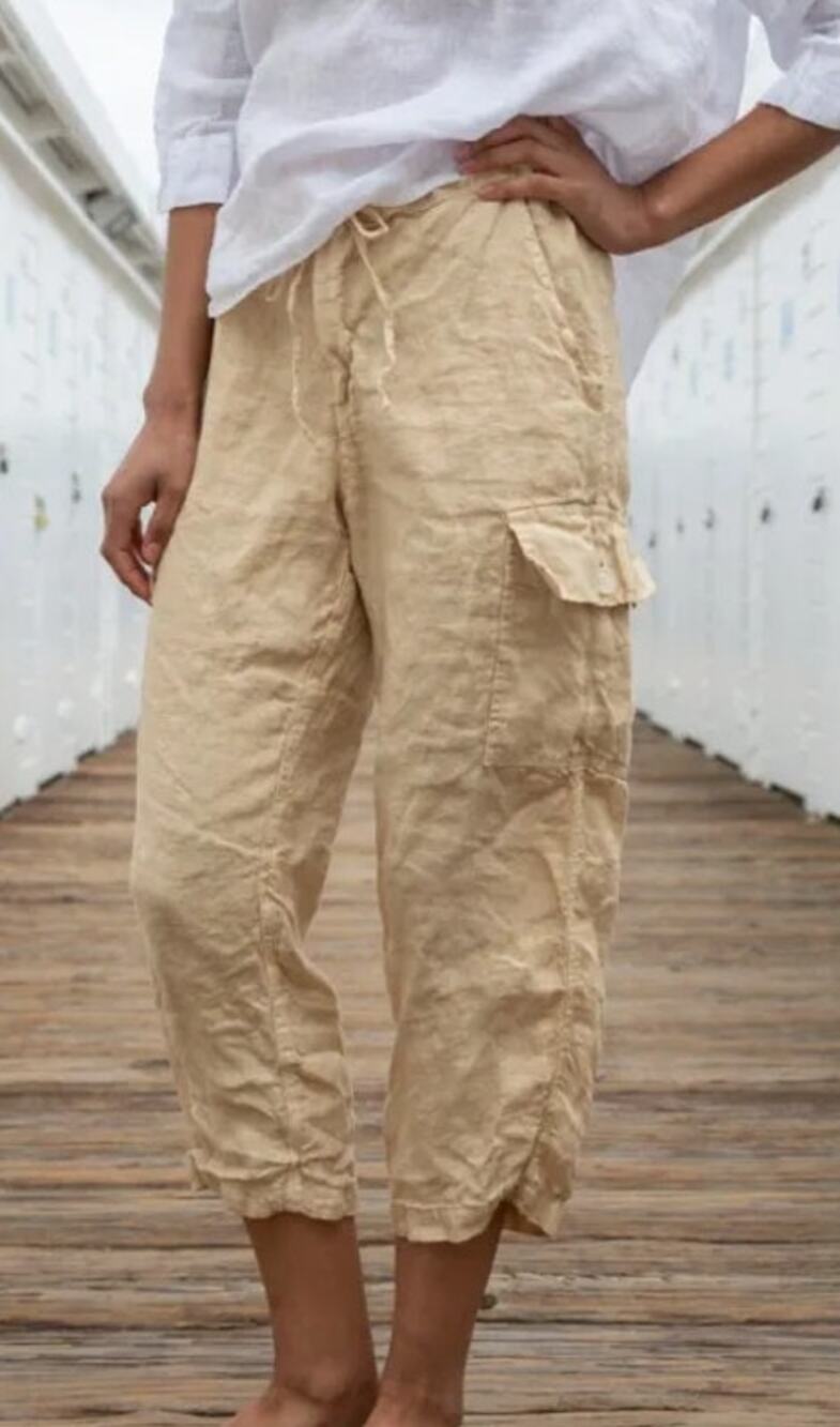NWT CP Shades 100% Linen Twill Cropped Cargo Pants Size M
